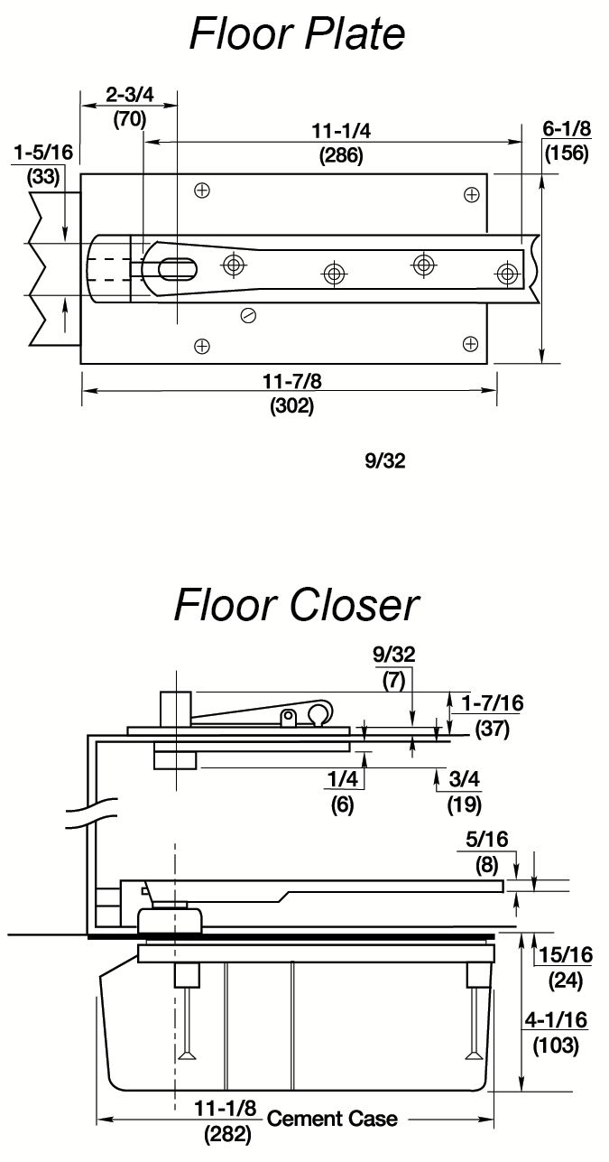 Rixson 28x554 Center Hung Heavy Duty Floor Closer With Concealed Flat