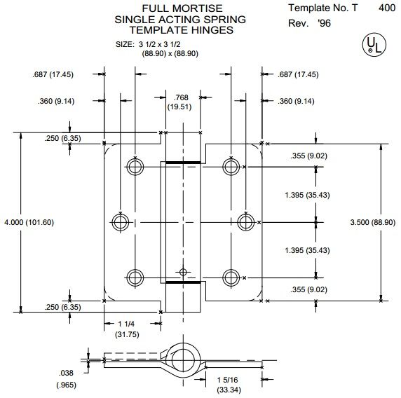 Hager 1252 Full Mortised Spring Hinge Round Corner Hinges