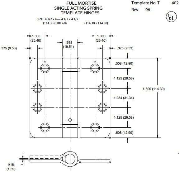 Hager 1255, Set of Two Single Acting Spring Door Hinges and One Anti