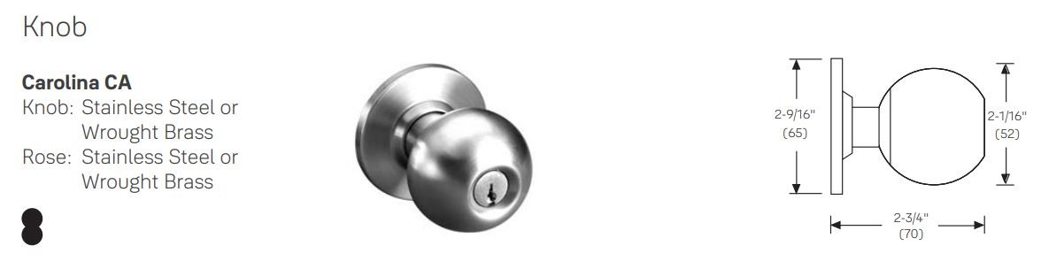 Yale 4600 Carolina Knob Specs