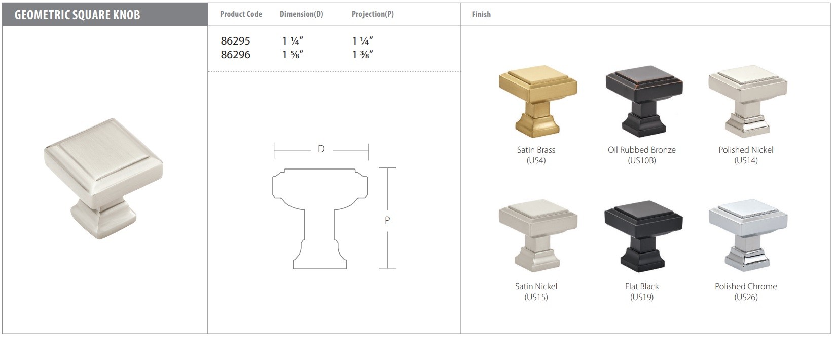 Emtek Geometric Square Knob Specs