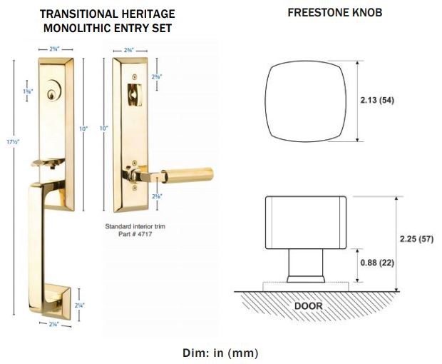 Transitional Heritage Monolithic Entry set with Freestone Knob, EM4717FRK