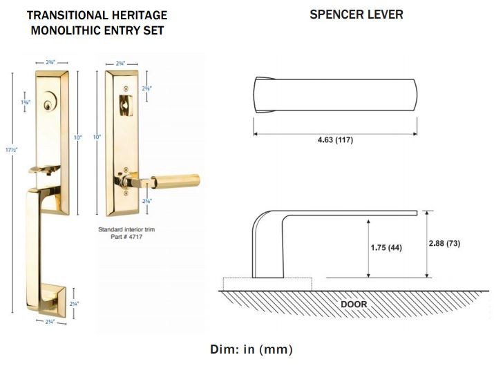 Transitional Heritage Monolithic Entry set with Round Knob, EM4717ROU