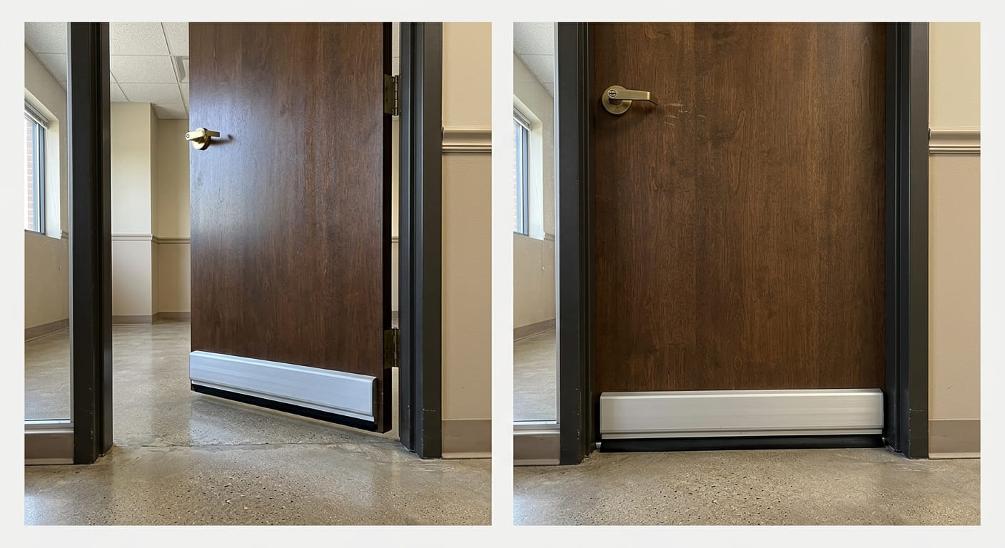 Retractable door seal raised when open and lowered when the door is closed