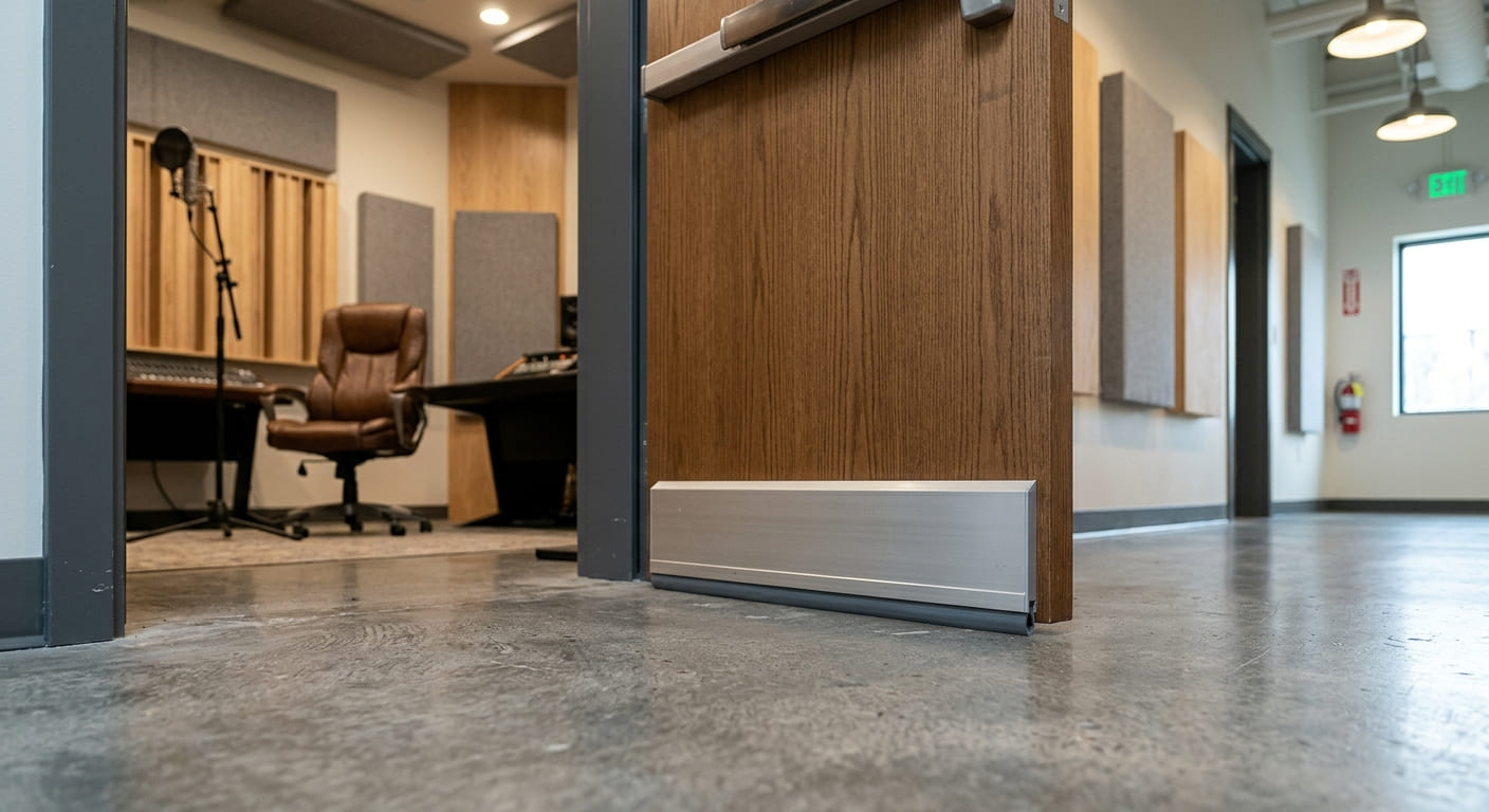 Automatic door bottom sealing the gap beneath a door for sound control