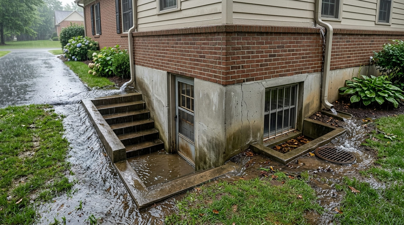 Common basement flood entry points including doors and windows