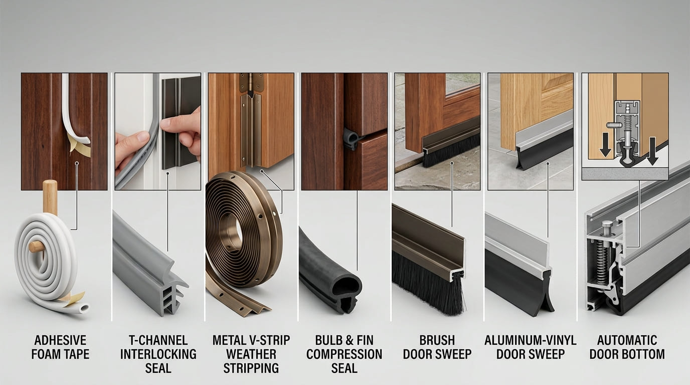 Common types of door weatherstripping and door seals