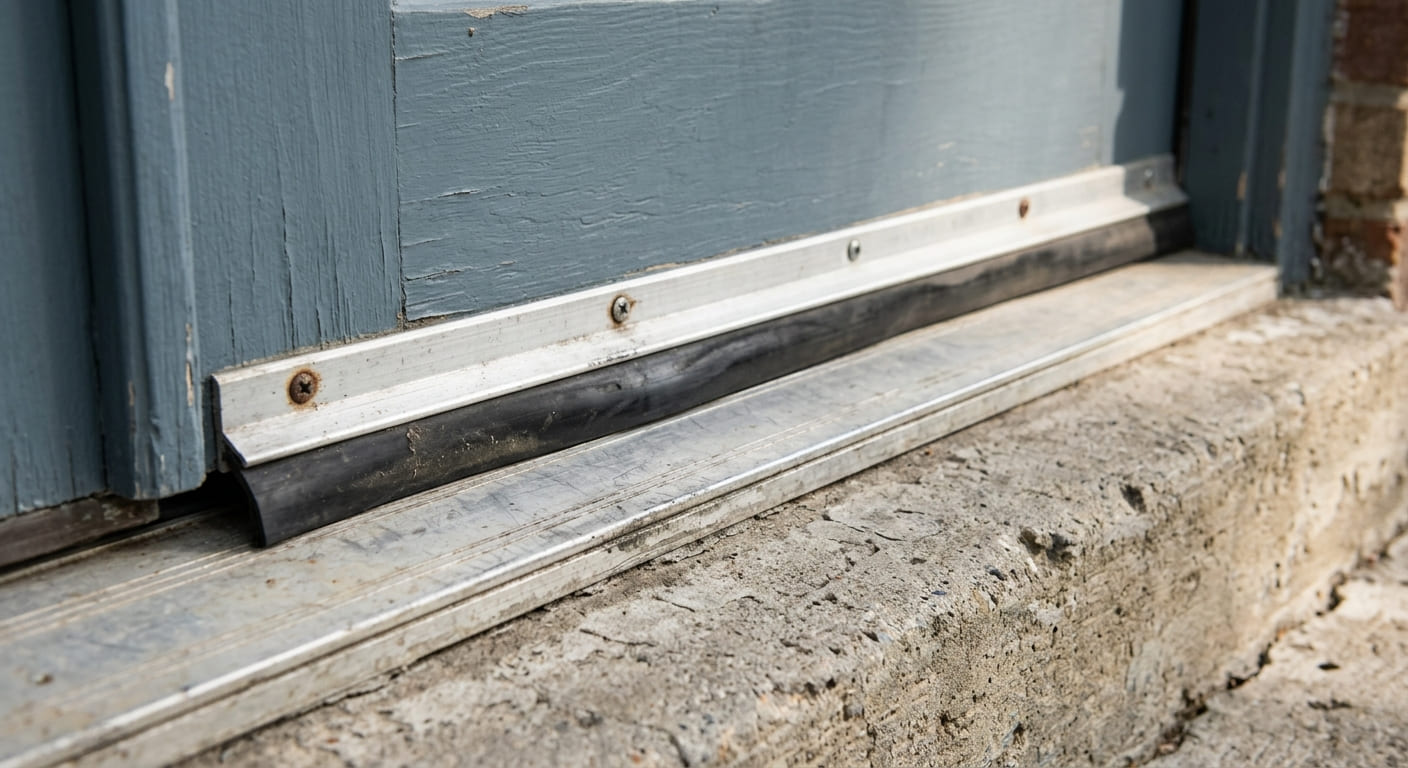 Door sweep sealing the gap underneath an exterior door