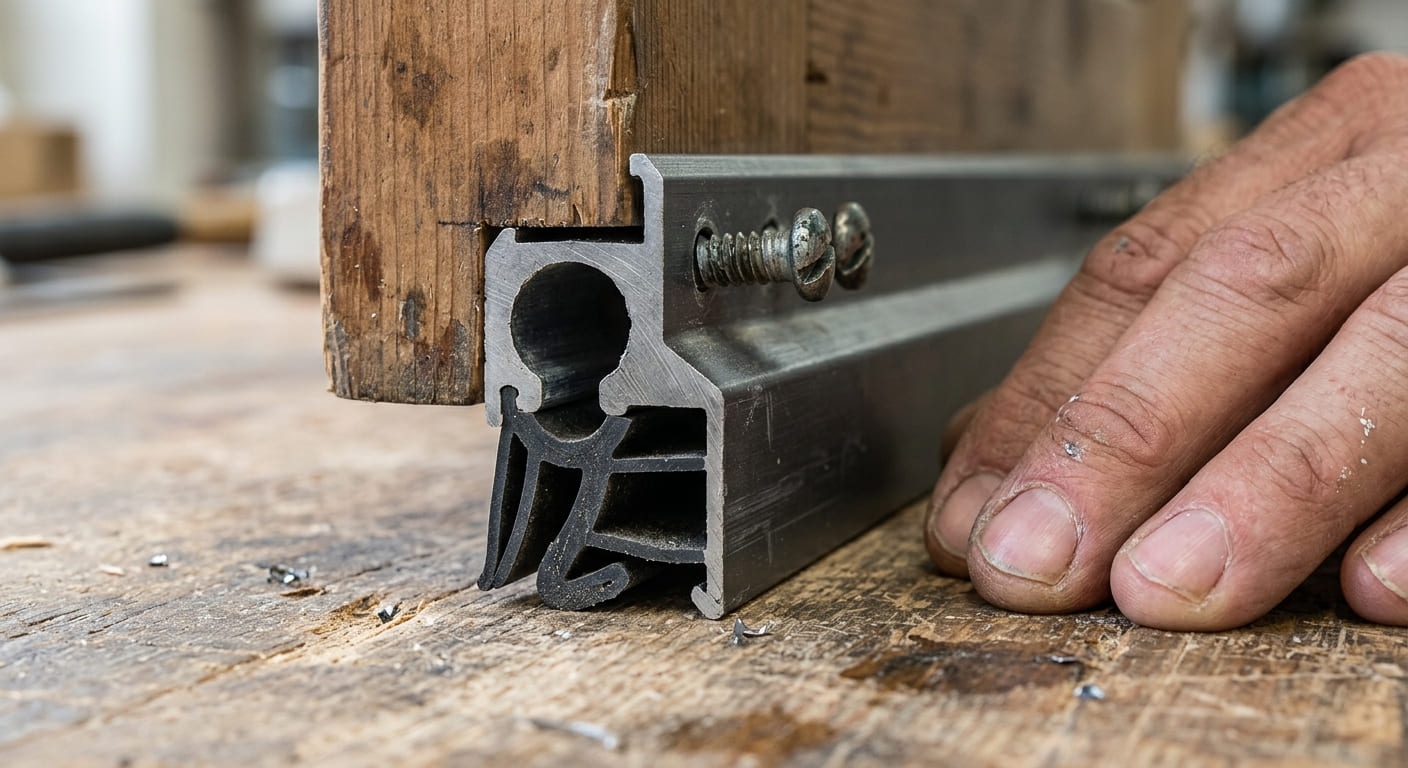 Viewing the end profile of a door sweep to identify its shape