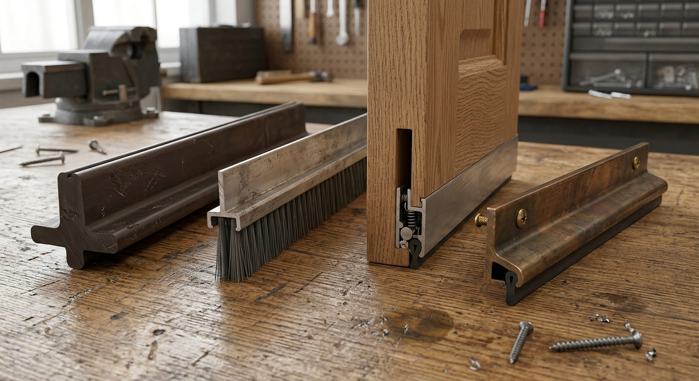 Rubber, brush, mortised, and bronze door sweep profiles