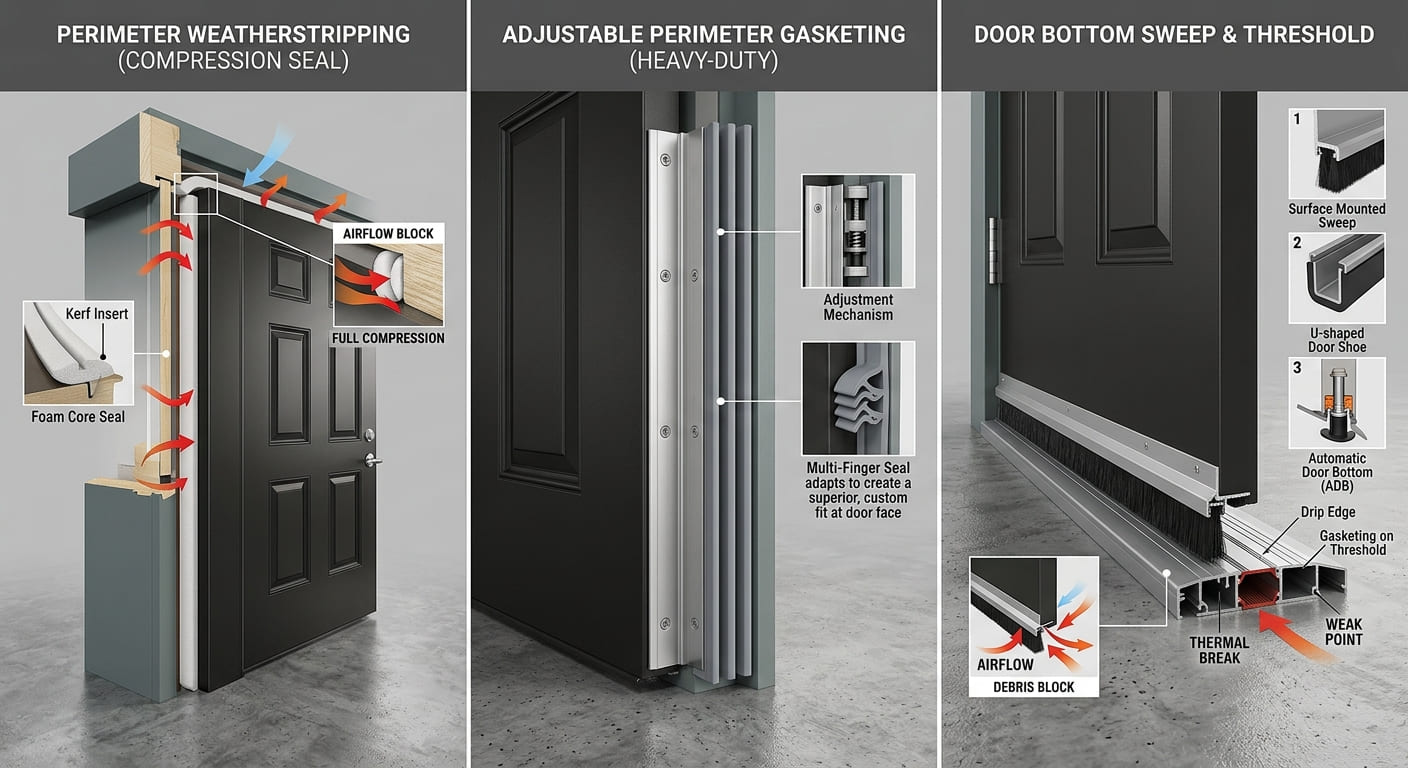 Door weatherstripping, door gasketing and door sweep comparison