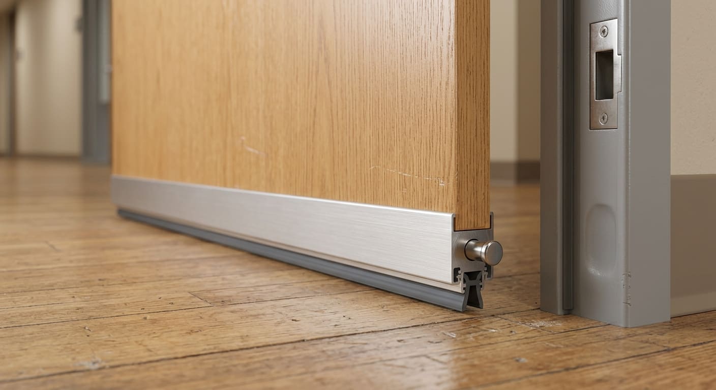 Automatic door bottom mechanism showing the seal retracting and dropping with door movement