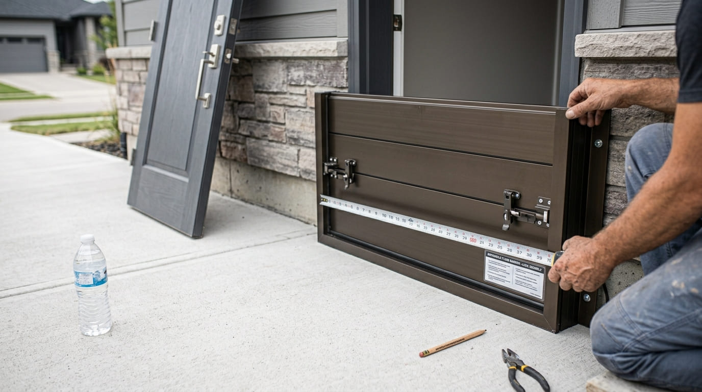 Measuring a basement doorway before installing flood protection
