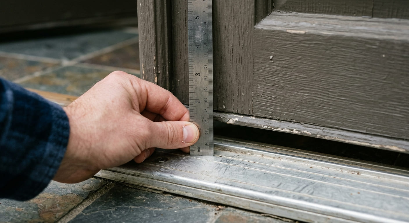 Measuring the gap beneath a door for a replacement door sweep
