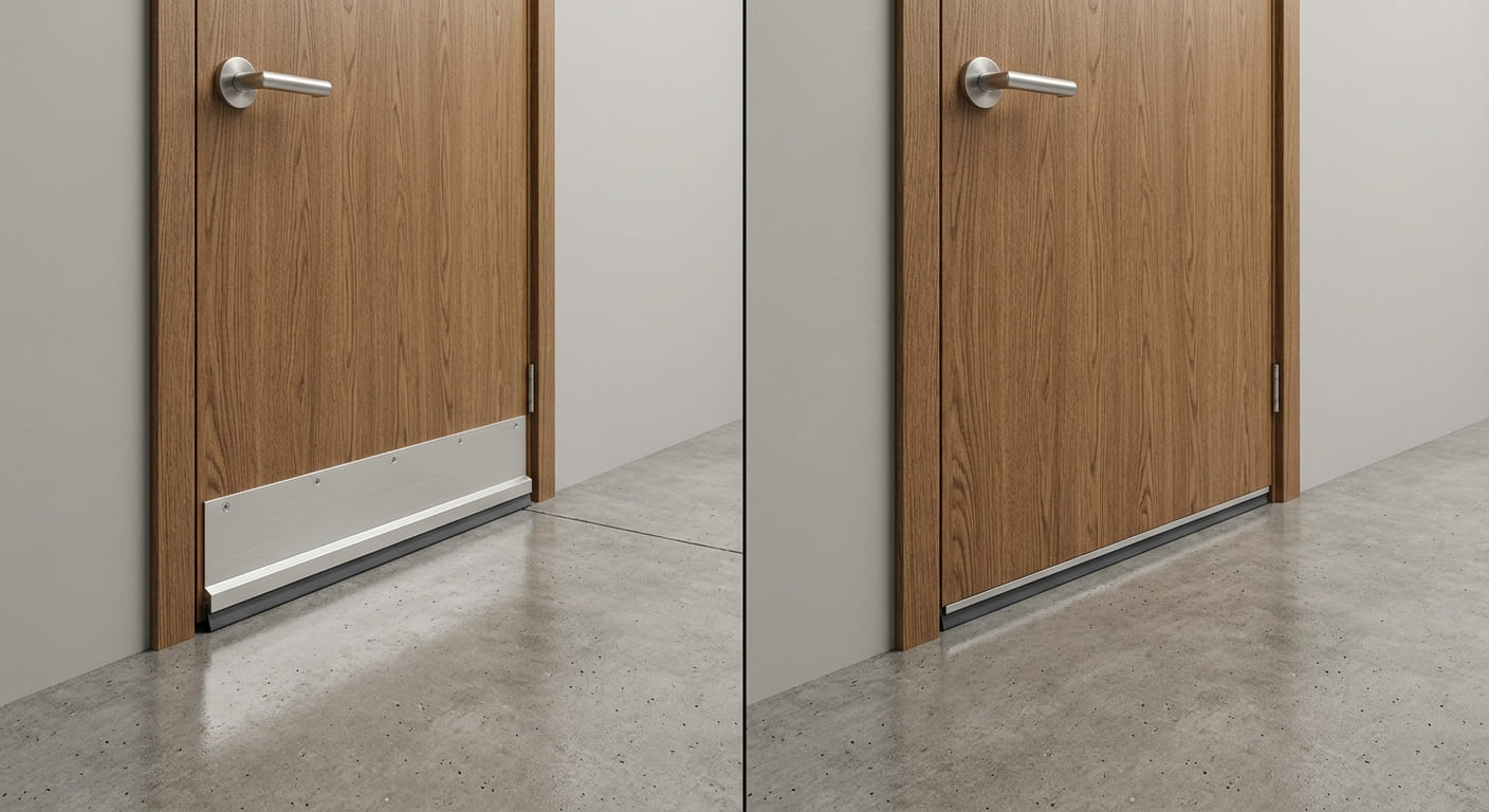 Comparison of surface mounted and mortised automatic door bottom seals