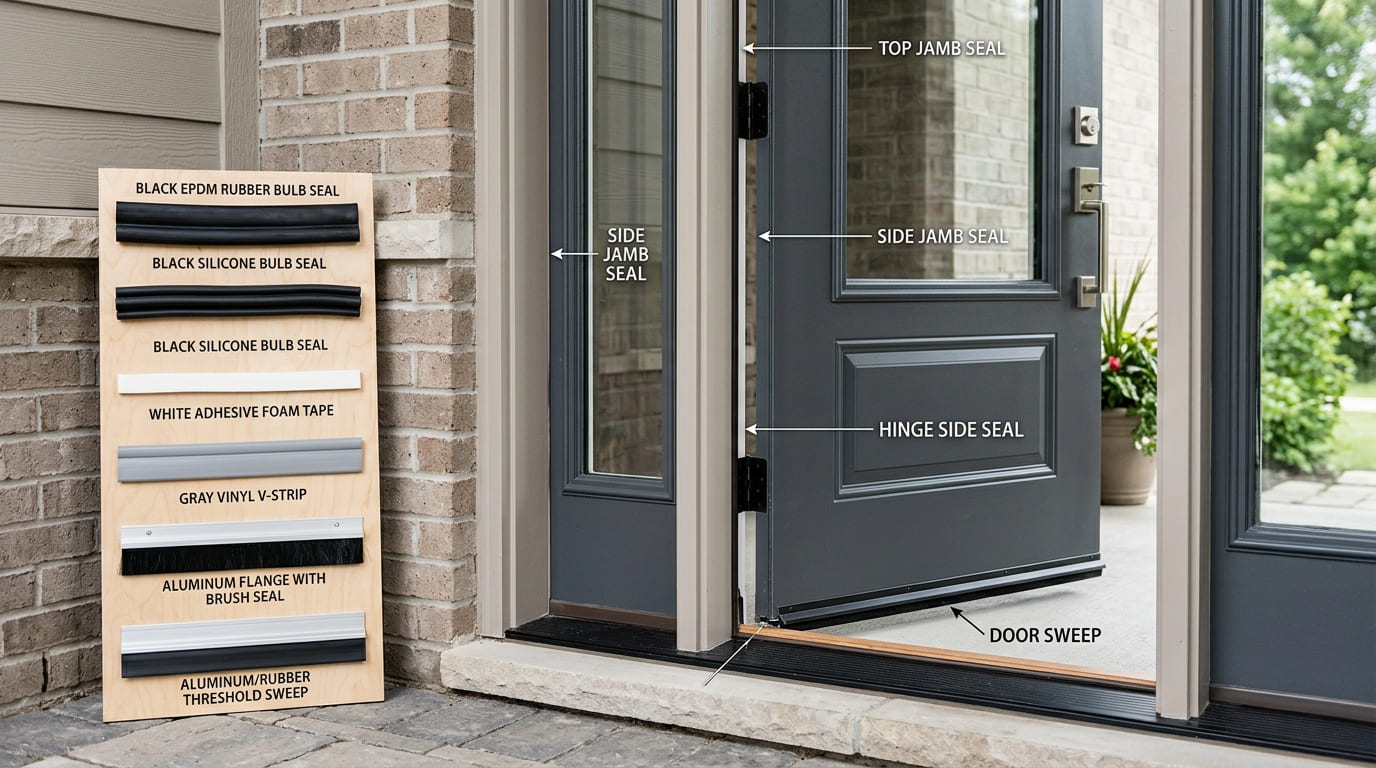 Types of door weatherstripping around an exterior door