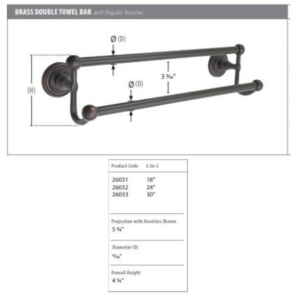 Emtek Traditional Brass Double Towel Bar with Lancaster Rosette, EM26031