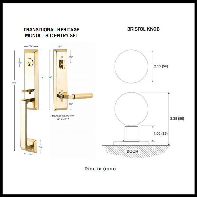 Transitional Heritage Monolithic Entry set with Modern Square Crystal Knob, EM4717MSC