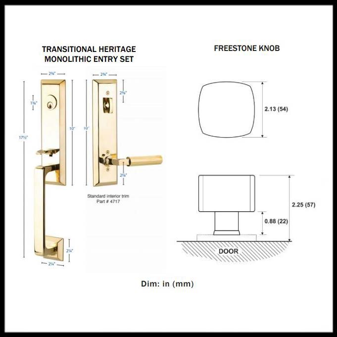 Emtek 4717FRK Transitional Heritage Monolithic Tubular Entry Set with  Freestone Knob