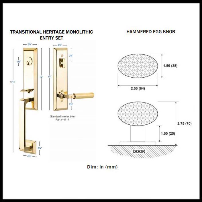 Transitional Heritage Monolithic Entry set with Hammered Egg Knob