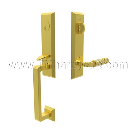 Emtek 4717LSHA Transitional Heritage Monolithic Tubular Entry Set with  L-Square Hammered Lever