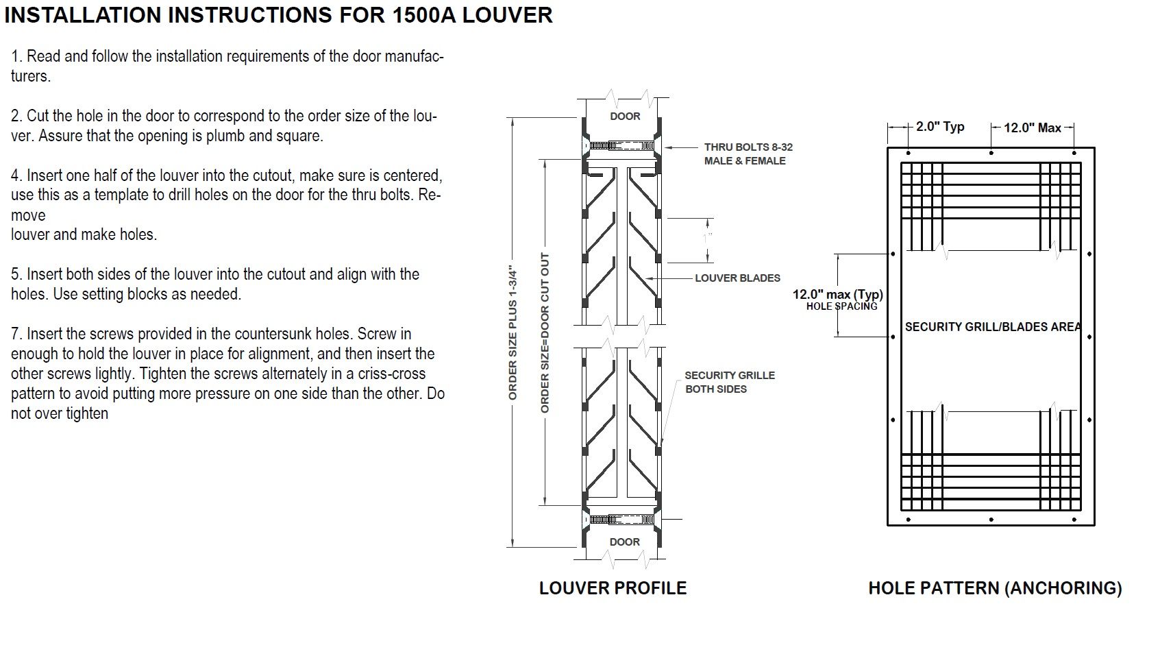 Installation Instructions for Door Louver 1500A