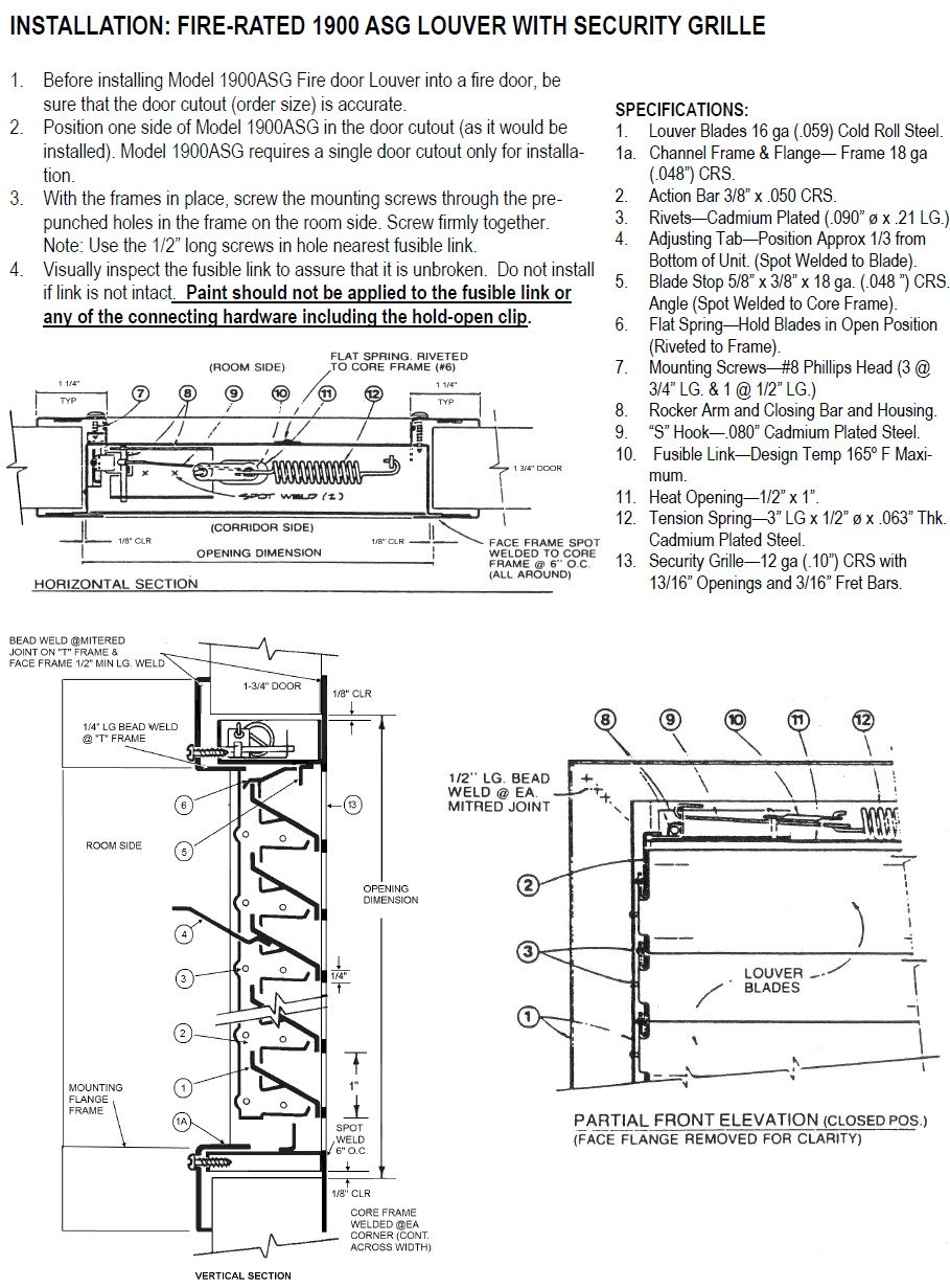 Installation Instructions for Door Louver 1900ASG