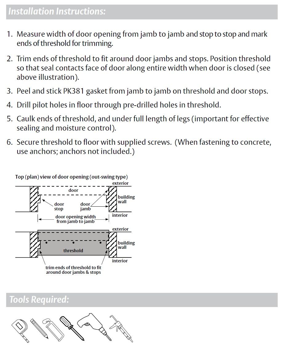 Product Specs of Pemko Rabbeted Threshold #2008PK