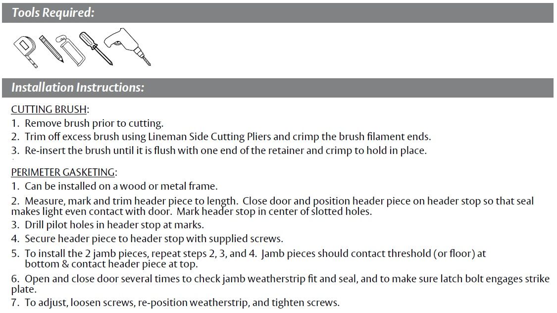 Installation Guide for Pemko Heavy Duty Door Gasket with Pile Brush Seal