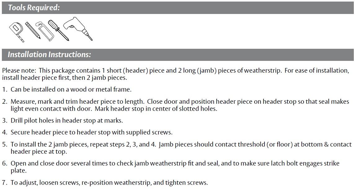 Installation Guide for Door Gasket with Sponge Rubber Seal