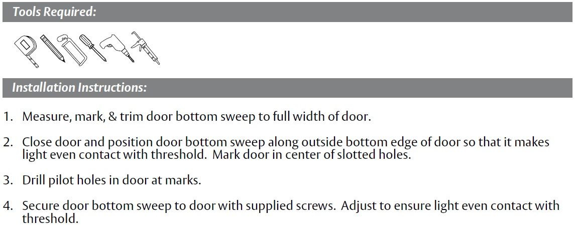 Door Bottom Sweep with Rubber Fin Seal and Rain Drip Projection Strip Installation Guide by Pemko