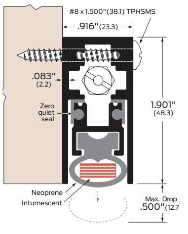 Product Specs of 365FS Automatic Door Bottom with Fire Stop Intumescent Seal by Zero International