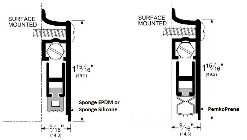 Product specs for pemko surface mounted automatic door bottom #412