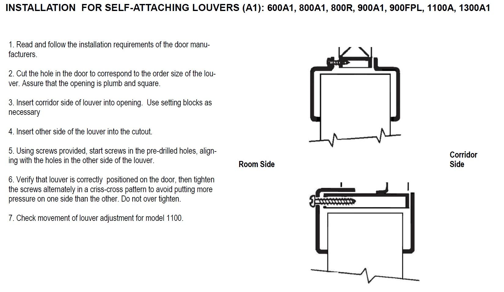 Installation Instructions for Door Louver 600A1