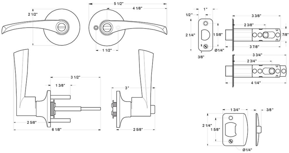 Product Specs and Template for Privacy Door Knob Lever by Deltana