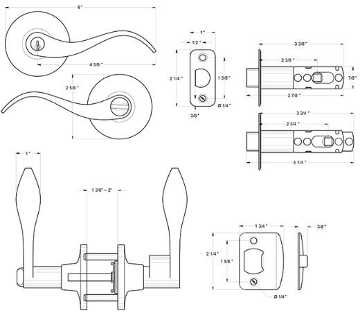 Deltana 6461 Savanna Door Lever Dimensions