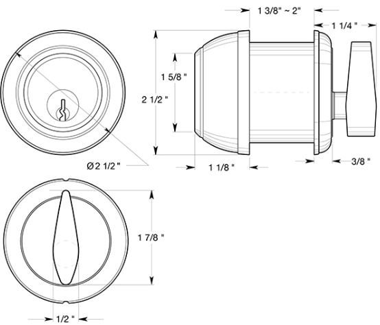 Deltana CL200LM Single Cylinder Deadbolt Dimensions