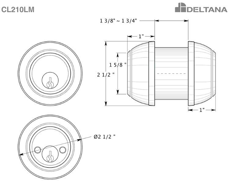 Deltana CL210LM Double Cylinder Deadbolt Dimensions