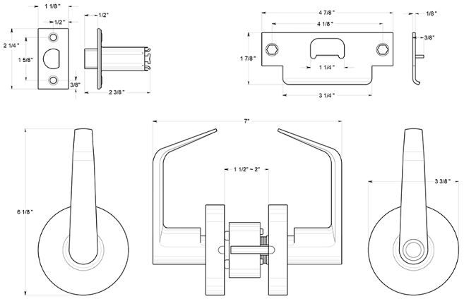 Deltana CL504ECCNC Door Lever Dimensions