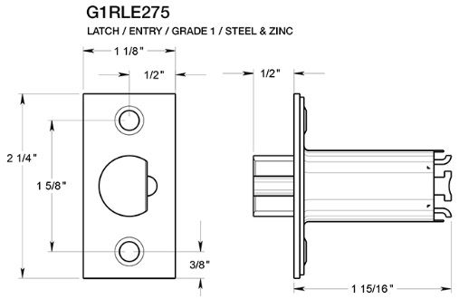 Deltana G1RLE275 Entry Door Latch Dimensions