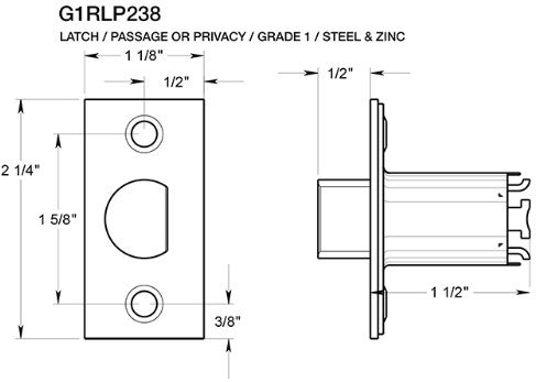 Deltana G1RLP238 Passage Door Latch Dimensions