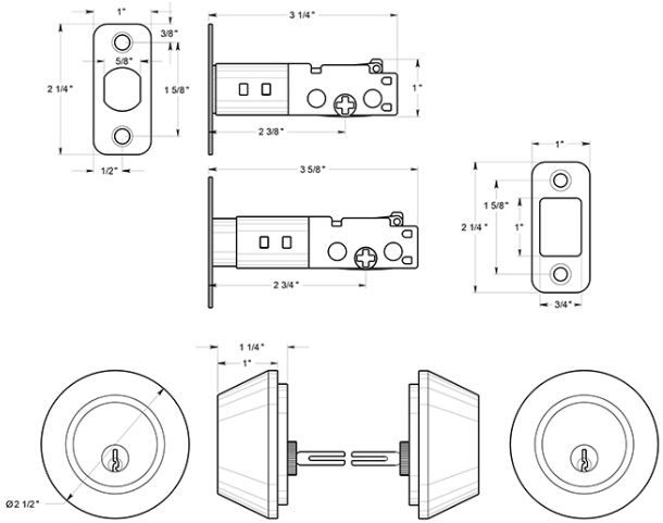 Deltana 7312KA2 Deadbolt Dimensions