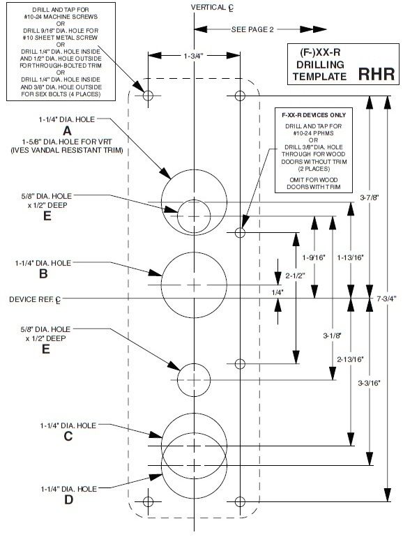 Falcon XX-R Crossbar Rim Exit Device Template
