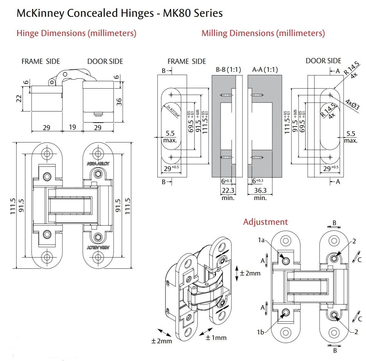 Product Specs for Mckinney Concealed Hinge MK80