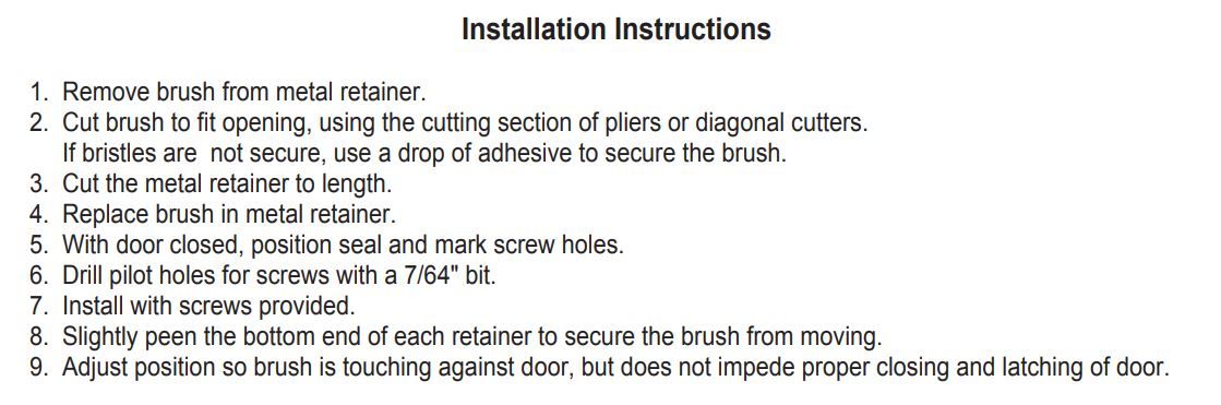 Installation Guide of Product NGP 607 Door Bottom Sweep, Door Brush