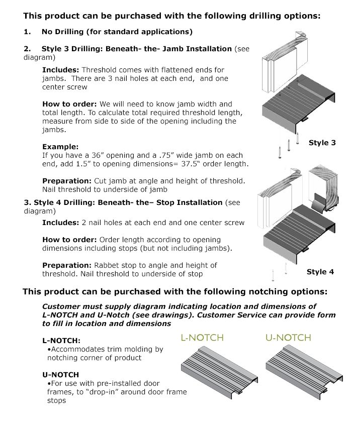 Fabrication Options for Transitional Threshold- Transitional Threshold- Sill for Pre-hung, .75” Offset