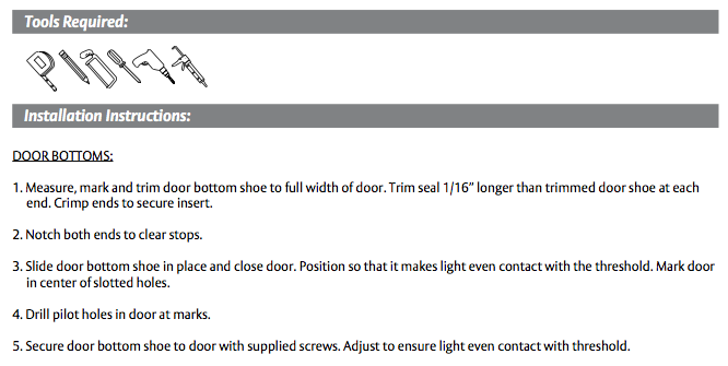 Installation instructions for Pemko Aluminum L Shaped Door Sweep with Neoprene Bulb Seal
