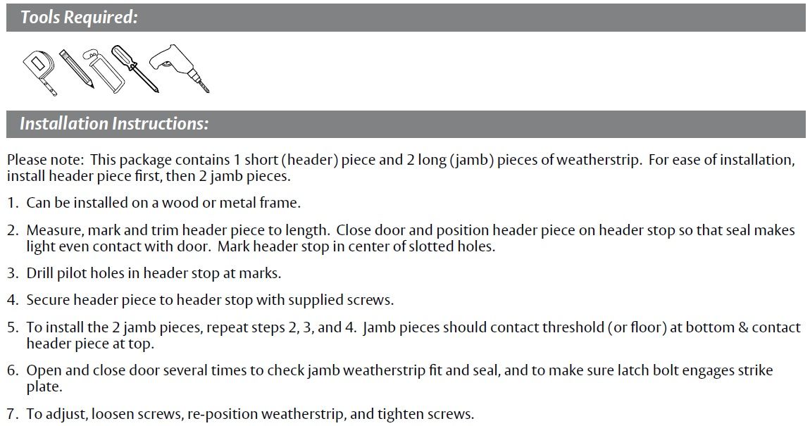 Installation Guide for Door Gasket with Sponge Rubber Seal