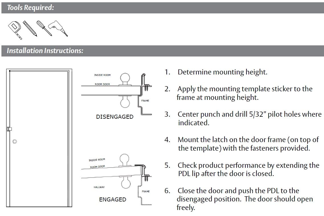 Installation Guide for Privacy Door Latch by Pemko - PDL