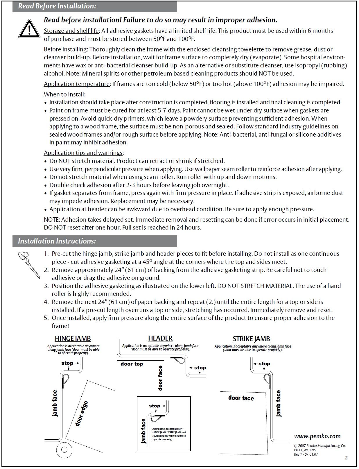 Installation Guide for PemkoPrene Bulb Weatherstrip, PK33